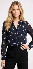 Banana Republic Navy Workwear Lightweight Floral Blouse SIZE:MED