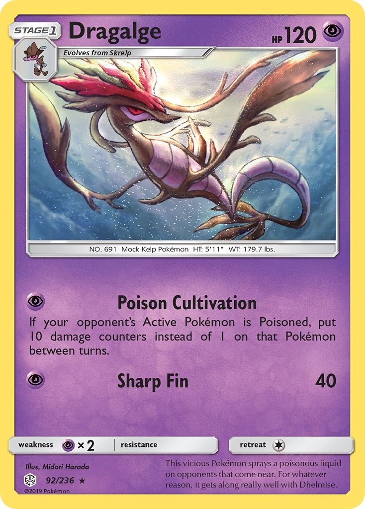 Dragalge (92/236) Reverse Holofoil Rare NM SM12 SM - Cosmic Eclipse Pokemon TCG