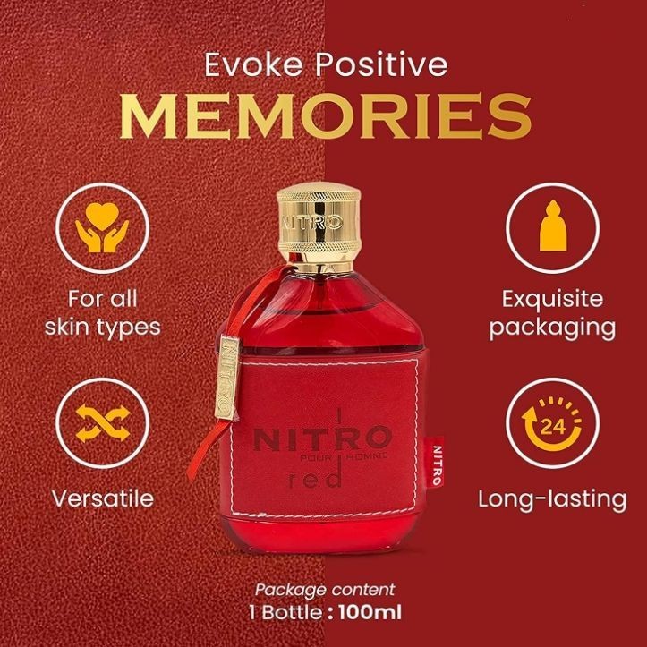 NITRO RED - 3.4oz - Eau De Parfum - Luxury Perfume for Men - Fruit, Woody, Flora