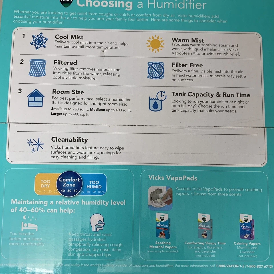 VICKS Humidifier/Diffuser/Night-Light 3-in-1 Sleepy Time w/7 Soothing LED Colors - Image 3 of 3