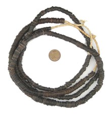 Medium Vintage Coconut Heishi Beads 5-10mm Nigeria African Black Wood Handmade