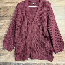 American Eagle Outfitters Maroon Textured Cardigan Sweater