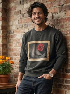 Archival AMI Paris Alexandre Mattiussi Rose Graphic Sweatshirt Khaki Grey S