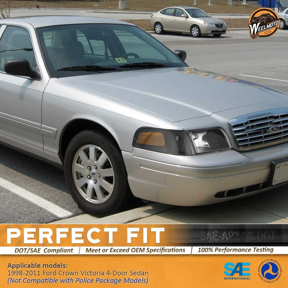 Pair Headlights + Corner Signal Lights For 1998-2011 Ford Crown Victoria Black Foto 2 de 4