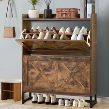 Shoe Cabinet with 2 Flip Drawers Farmhouse Freestanding Shoe Storage Cabinet ...