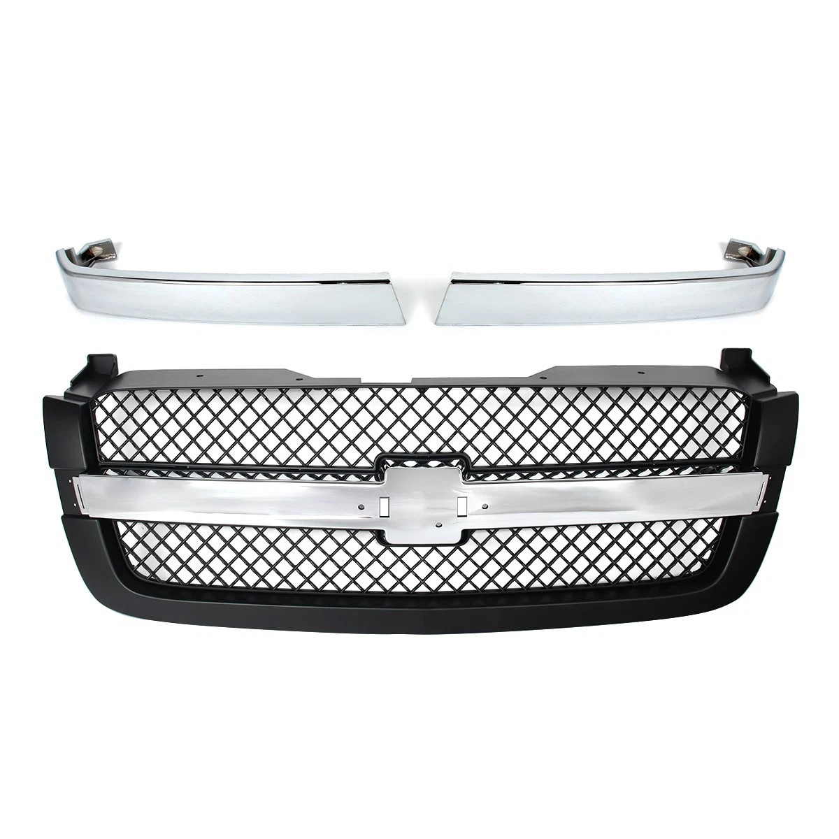 Fit For 2003-2007 Chevrolet Silverado 1500 Chrome Black Front Bumper Grille