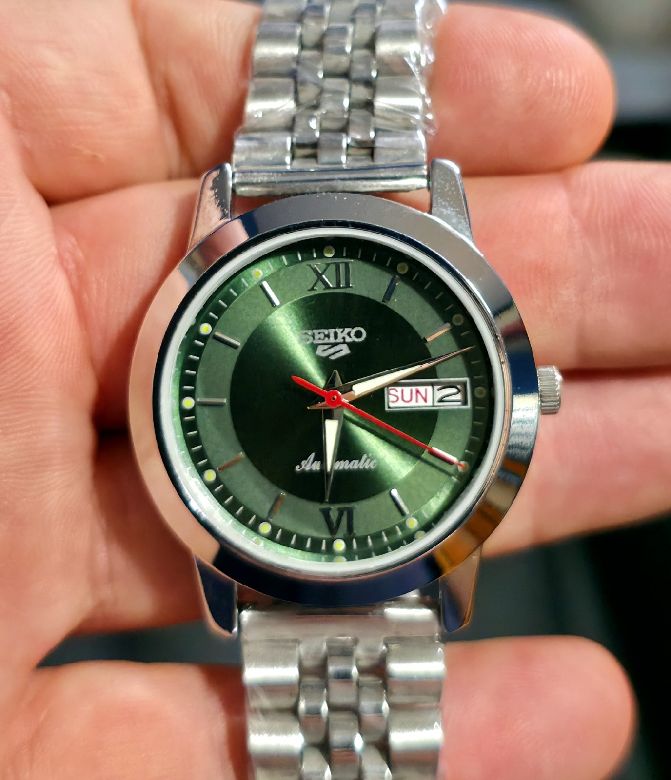 Vintage Original Seiko Sports 5 Automatic 6349A Stunning Green Dial smooth Bezel