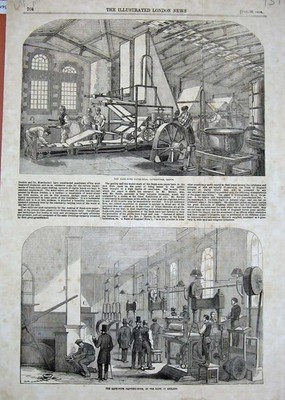 Original alter antiker Druck 1854 Banknote Papierfabrik Ing Machinery England 19.
