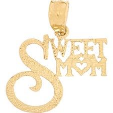 14k Gold Sweet Mom Charm Mothers Gift Pendant 14mm