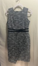 Tommy Hilfiger Black/White Plaid Tweed Knee Dress Sleeveless Zip SZ 8