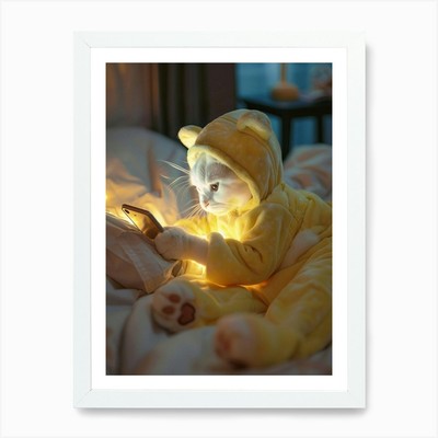 Ein Foto einer realistischen weißen Katze Th gerahmtes Wandbild Poster Leinwanddruck Bild