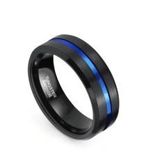 8mm Tungsten Carbide Wedding Ring Mens Blue Black Band Comfort Fit Durable