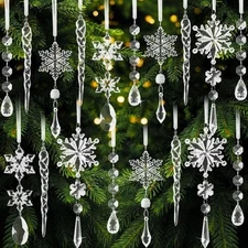 Christmas Tree Decorations 18Pcs(Ready to Hang), Acrylic Crystal Ornaments for C