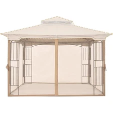 Patio Gazebo Mosquito Netting Screen Walls 10x10 Beige Polyester Garden
