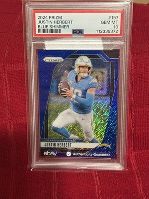 2024 Justin Herbert Blue Shimmer Prizm 10/25 PSA 10 Jersey # Match SSP