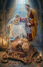 Natività Presepe Napoletano 50cm Wood Nativity San Leucio Silk Seta Gold Leaf