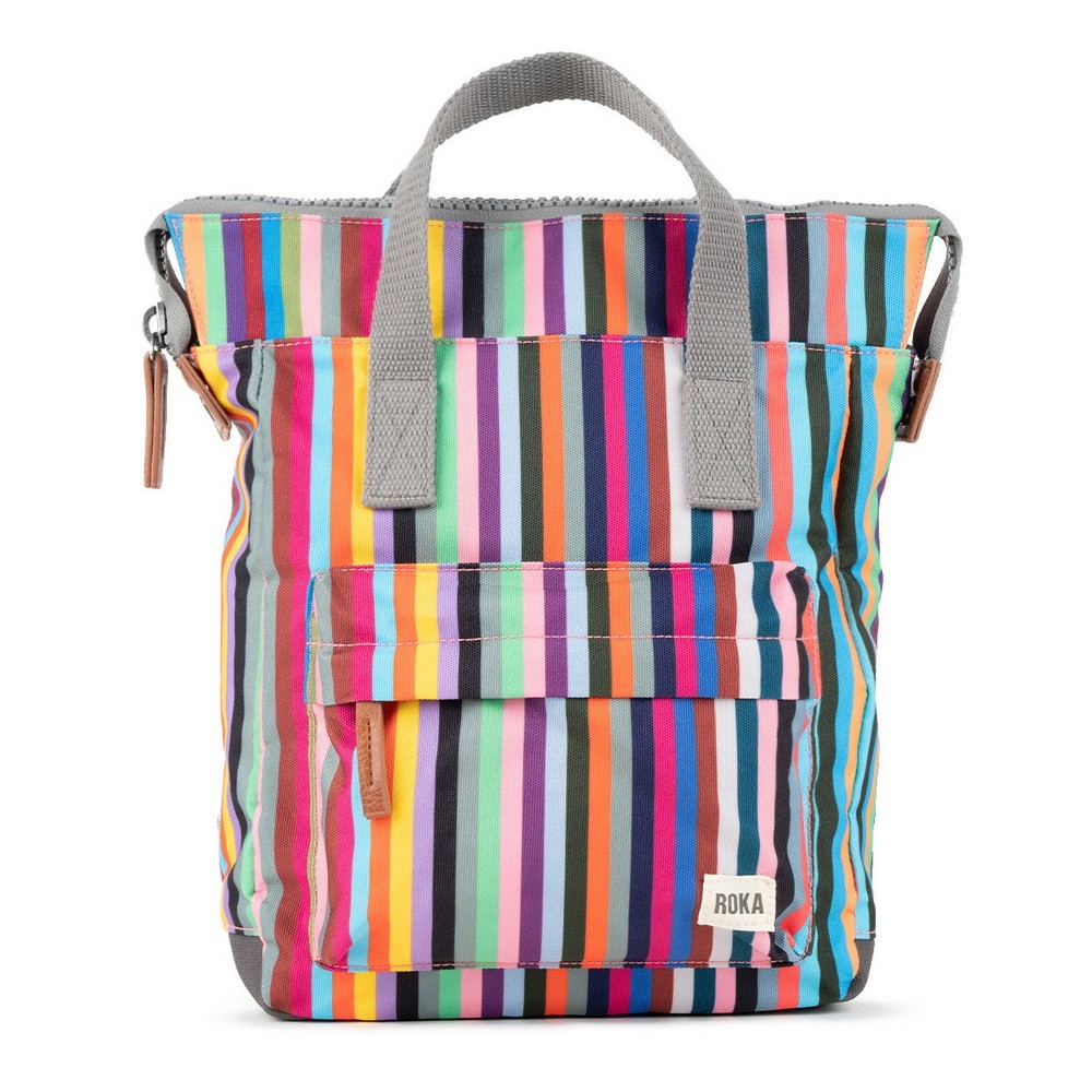 Roka Bantry B Small Recycled Canvas Weather Resistant Backpack Bag Multi Stripe