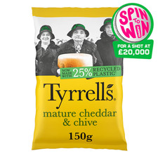 Tyrrells Mature Cheddar & Chive Crisps 150g Pack Of 4 Hand-cooked English crisps