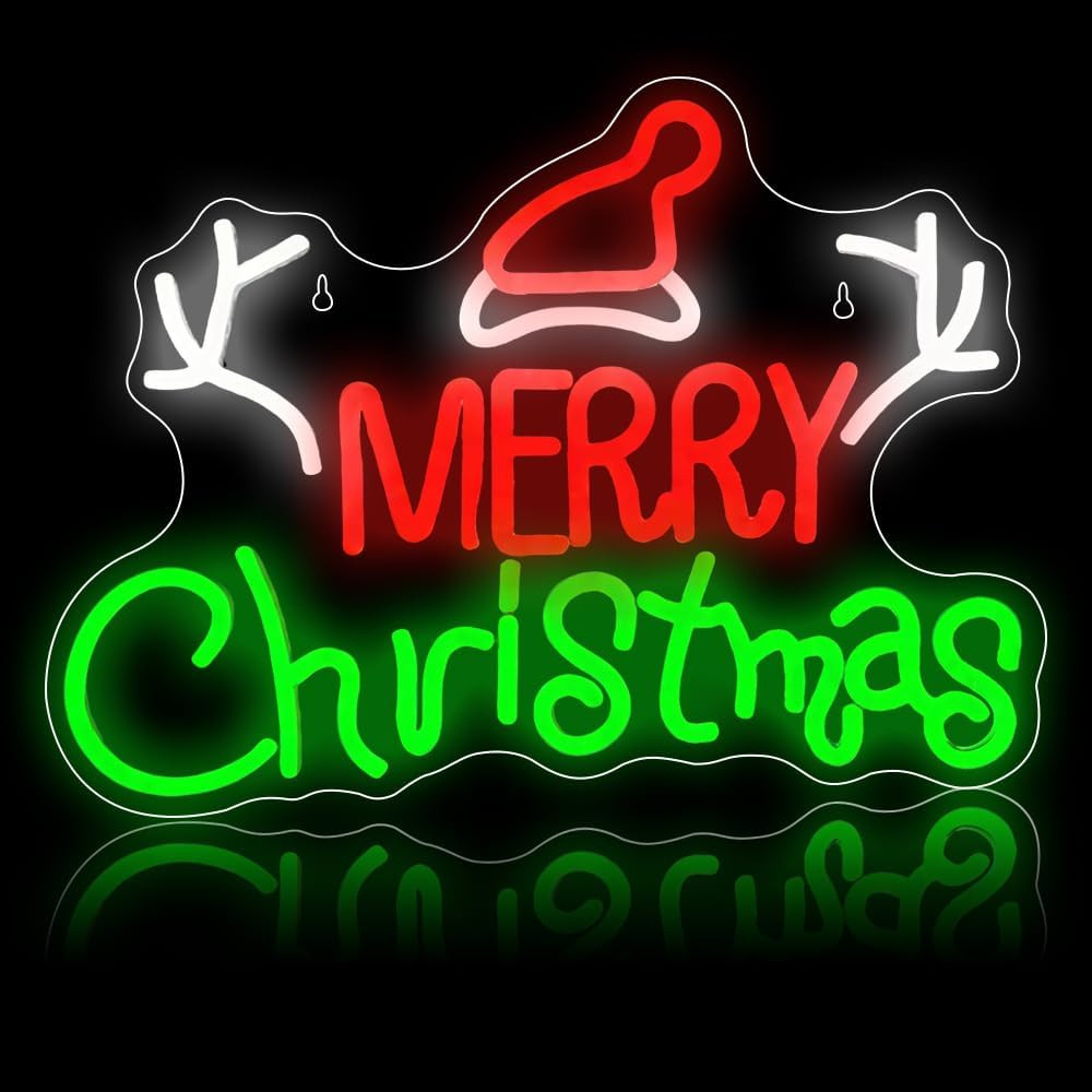 Targa al Neon Merry Christmas 40x30cm LED Dimmerabile - Decorazione Premium