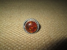 925 Sterling Silver Ring w/Round Amber Cabochon Israel Size 7