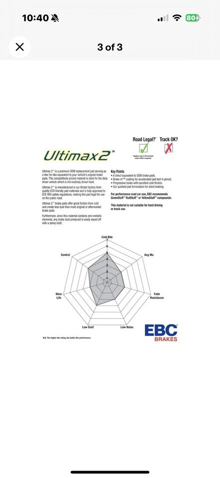 Pastillas de freno delanteras de repuesto para Mitsubishi Montero 2001-2012 EBC UD867 Ultimax2 Foto 3 de 4