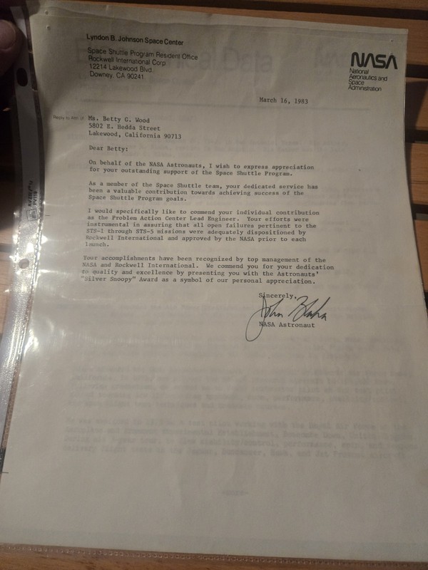 Vintage Rare  Award Lettter To Employee From Astronaut STS-1  - STS-5