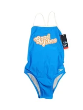 Speedo Endurance Girls Swimsuit 26 Racing Cut Chlorine Resistant NWT Good Vibes