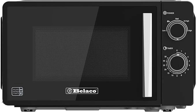800W Black 20L Manual Microwave | Compact Countertop 35 Min Timer Defrost 27cm
