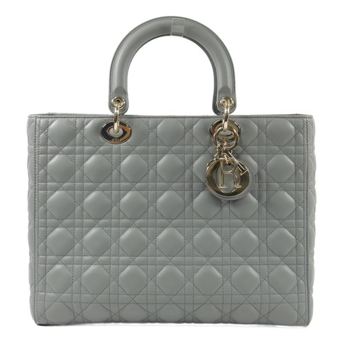 Christian Dior CD GHW Lady Dior Large Handbag Lambskin Leather Gray