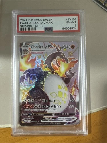 Pokémon TCG Charizard VMAX Holo Ultra Rare Card Shining Fates SV107/SV122 PSA 8