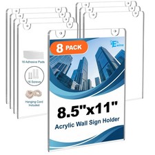8 Pack 8.5x11 Wall Mount Acrylic Sign Holder, Acrylic Wall Sign Photo Menu Fl...