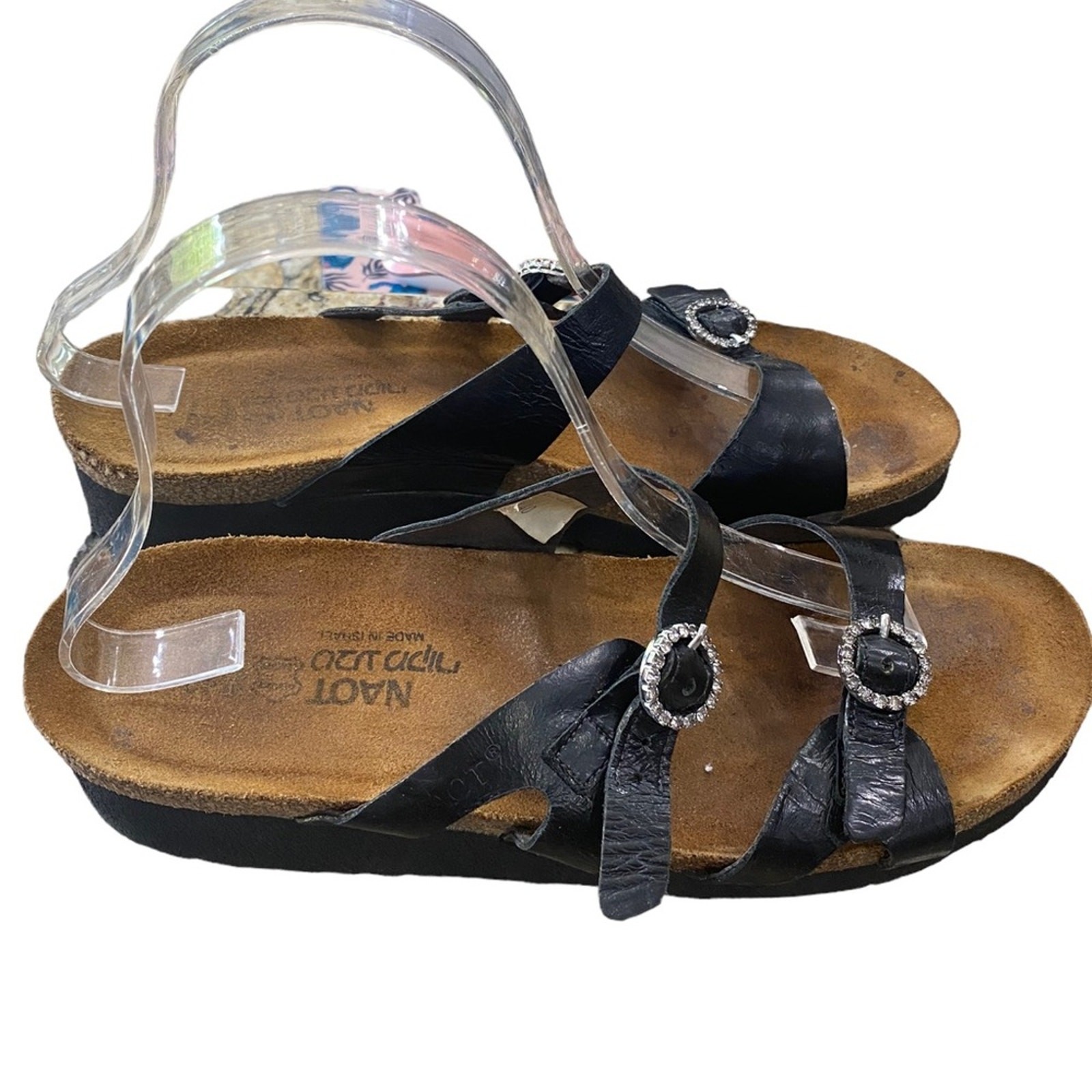 Naot Kate Black Leather Jewel Buckle Slide Wedge Sandals Size 40 - Main Image