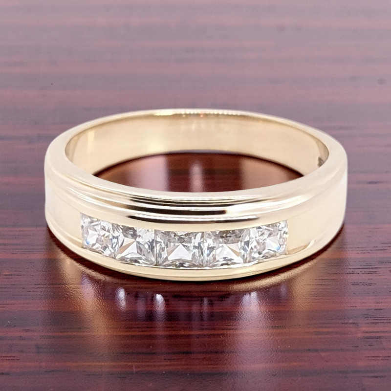 ESTATE SOLID 14K YELLOW GOLD CZ 7.45mm MEN'S BAND RING SIZE 13 #7928