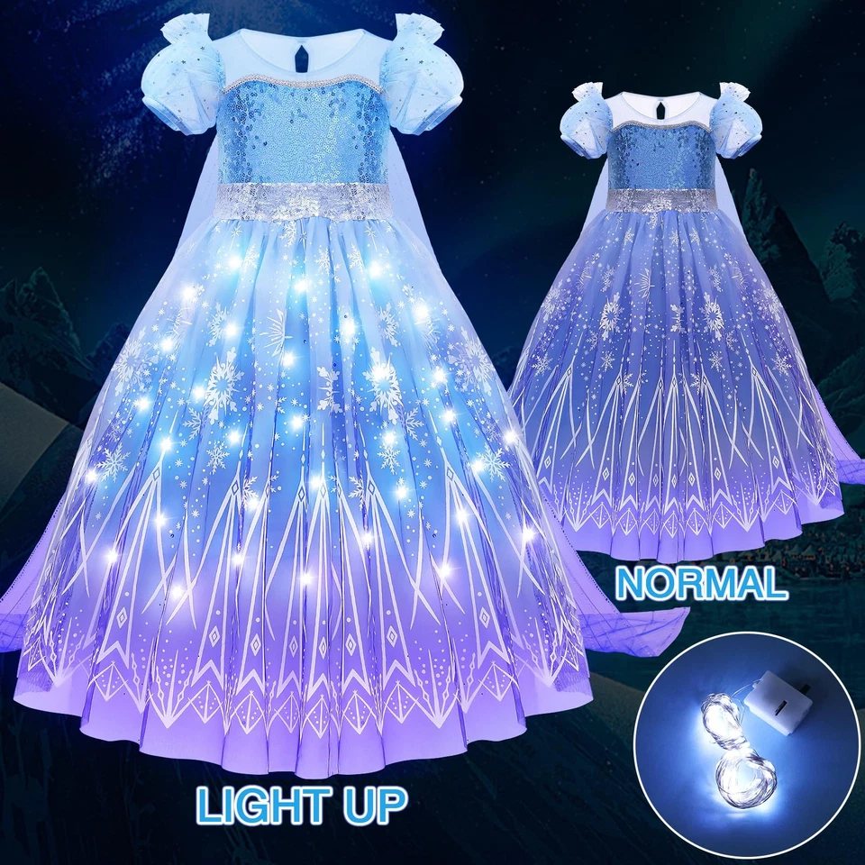 Vestido Disfraz Princesa Iluminado para Niñas Pequeñas - Capa, Peluca Corona Conjunto Foto 3 de 4