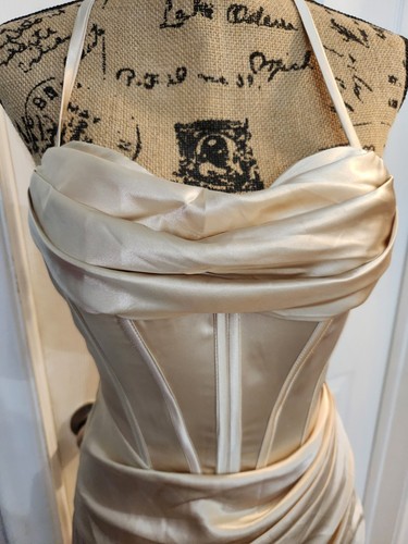 New Champaign Corset Satin Ryanth Gown Size 2 Strapless Prom Wedding Formal - Picture 4 of 12