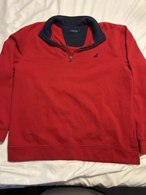Nautica Men s XL Solid Red/Navy 1/4 Zip Fleece Mock Neck Pullover Sweatshirt