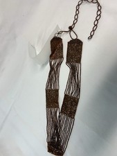NWT Vintage Beaded Belt, Brown, Beaded On Wire, Knot And Circle Hook , Adj