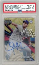 Clayton Kershaw 2015 Topps High Tek Gold Autograph Card #HT-CKW 34/50 PSA 10