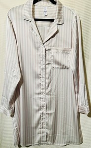 Stars Above Women’s Satin Striped Button-Down Collared Sleepshirt White/Brown L