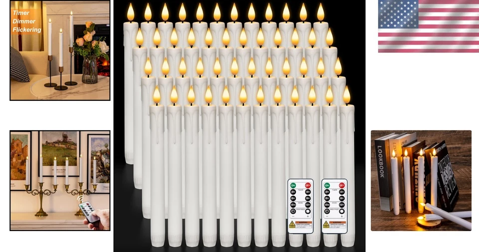 Battery Operated Taper Candles, Remote Control, White, 9.6" - Image 2 of 4
