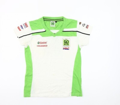 GO&FUN Jungen T-Shirt weiß grün V-Ausschnitt Motorrad Team Größe M