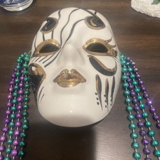 Mardi Gras Ceramic Painted Wall Mask with beads
