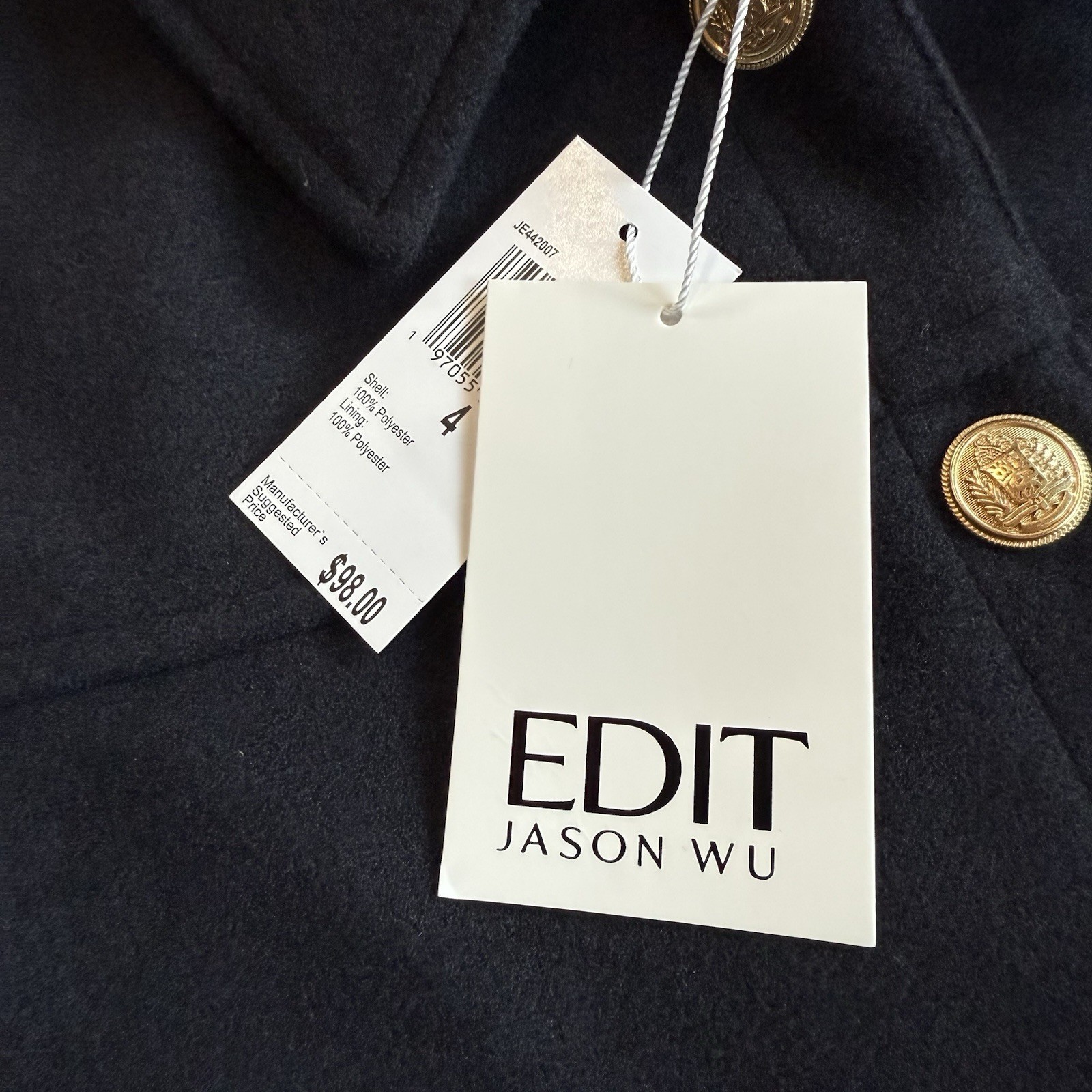 New Jason Wu Edit Cropped Pea Coat 4 S Military Jacket Blazer Gold Tone Button image 3