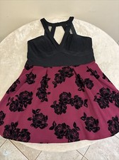 CRYSTAL DOLL  Woman PADDED Black Maroon STRETCH Floral Fit & Flare Dress Size 20