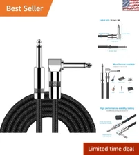 10ft Low Noise Guitar Cable - Right Angle to Straight Connector, Bass AMP Cord