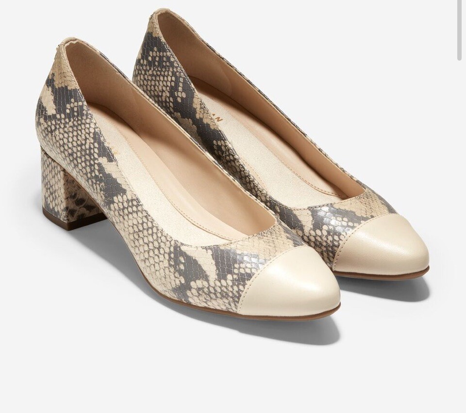 Cole Haan The Go-To Block Heel Pump Cement Python Print  Sz 8B US View 3