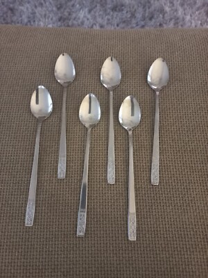 Imperial International Customcraft Cortina Stainless 6 Iced Tea Spoons Vintage