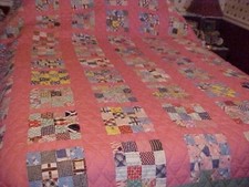 VTG Colorful, Scrappy 16-Patch Quilt 87378
