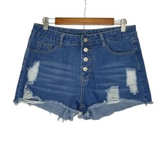 Shein 0XL 12 Women's Distressed Raw Hem Button Fly Denim Shorts