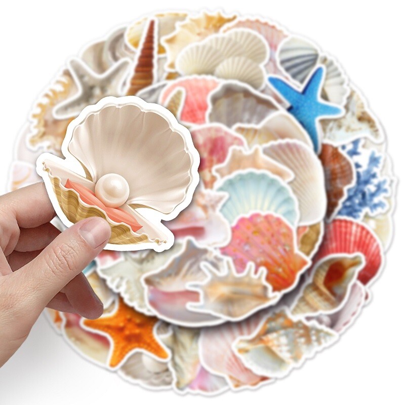 Sea Life Vinyl-Aufkleber 'Muscheln & Seesterne' – Kaffee-farbene Wanddekoration, 41x42 Cm, Für Badezimmer & Meeresthema